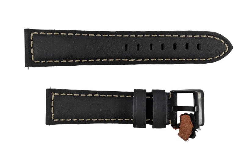 Vintage padded leather watch strap, 20mm, Black, CP000397.20.01