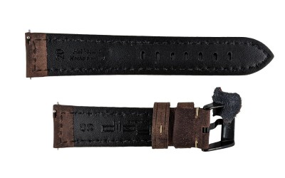 Vintage padded leather watch strap, 22mm, Brown, CP000397.22.02