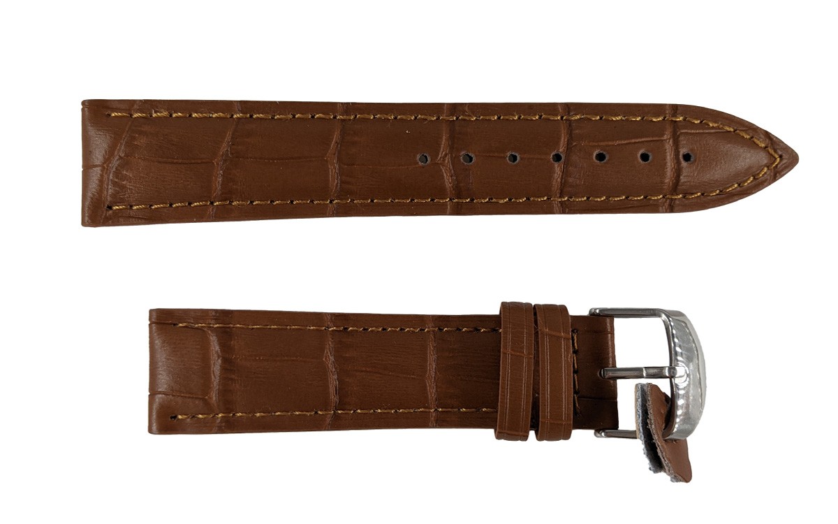 Croc embossed padded leather watch strap, 20mm, Brown, CP000379.20.03