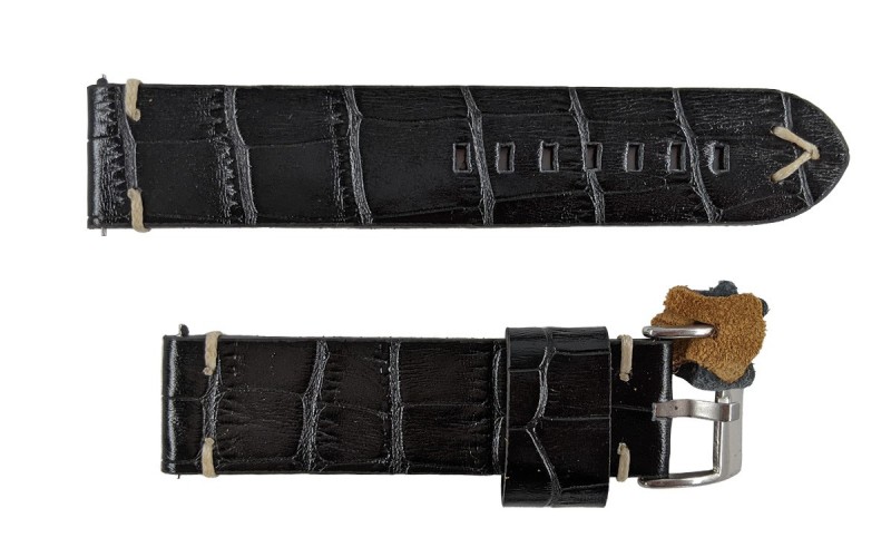 Aligator embossed calf leather watch strap, 20mm, Black, CP000403.20.01