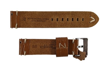 Aligator embossed calf leather watch strap, 20mm, Brown, CP000403.20.03