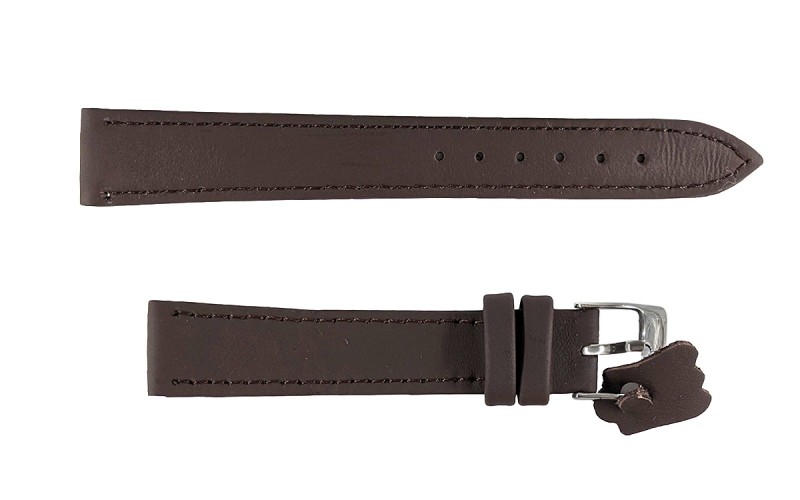 Smooth matte leather watch strap with stitching, 18mm, Brown, CP000704.18.02