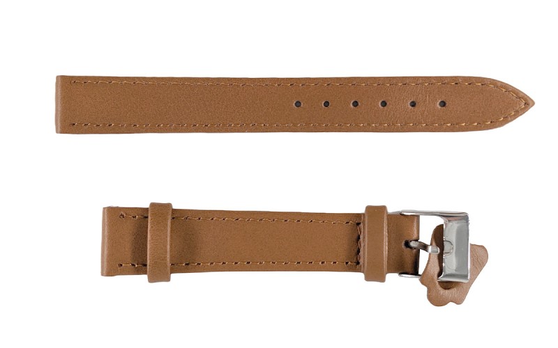 Smooth matte leather watch strap with stitching, 18mm, Brown, CP000704.18.03