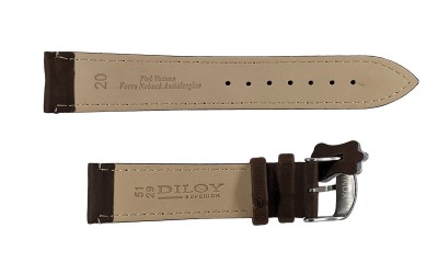 Padded smooth leather watch strap, 20mm, Brown, CP000077.20.02