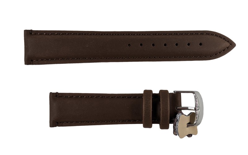 Padded smooth leather watch strap, 20mm, Brown, CP000077.20.02