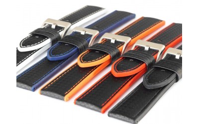 Hybrid silicone watch strap with carbon-like texture, 22mm, Black, Blue, CP000400.22.52