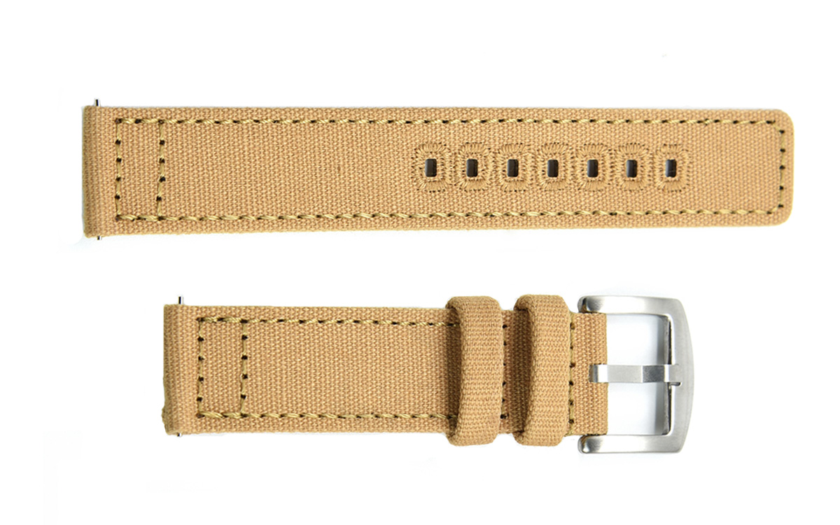Canvas cotton washable watch strap, 20mm, Beige, JP-CWB007-20C-5A2
