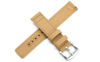 Canvas cotton washable watch strap, 20mm, Beige, JP-CWB007-20C-5A2