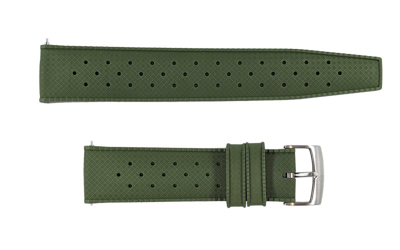 Sporty FKM rubber watch strap with holes and pattern, 22mm, Green, JP-RWB017-22P-3A
