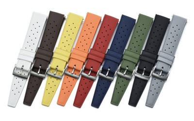 Sporty FKM rubber watch strap with holes and pattern, 22mm, Green, JP-RWB017-22P-3A