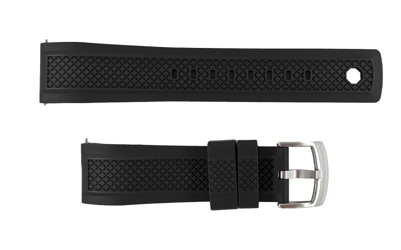 Sporty FKM rubber watch strap with locking feature, 20mm, Black, JP-RWB042-20P-1A