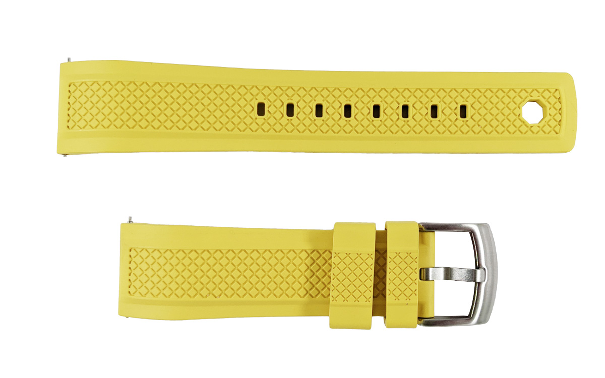 Sporty FKM rubber watch strap with locking feature, 22mm, Yellow, JP-RWB042-22P-9A