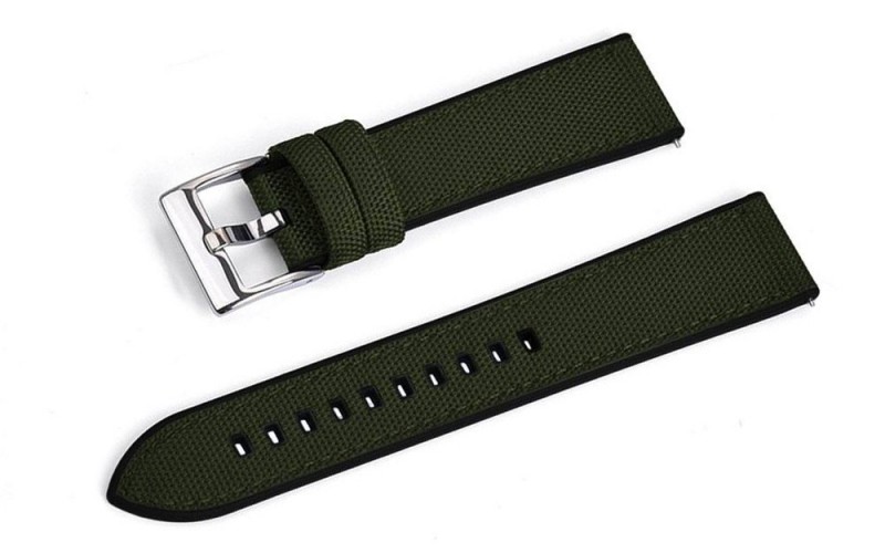 Hybrid sailcloth canvas and FKM rubber watch strap, 20 mm, Green, JP-RWB078-20PC-3A