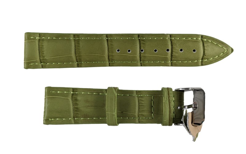 Croc embossed padded leather watch strap, 20mm, Green, CP000379.20.11