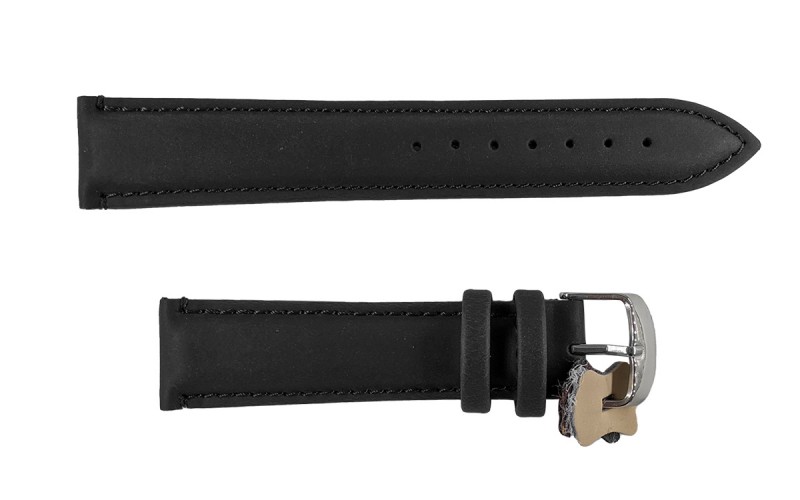 Padded smooth leather watch strap, 22mm, Black, CP000077.22.01
