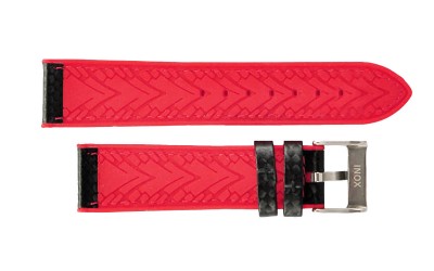 Hybrid silicone watch strap with carbon-like texture, 22mm, Black, Red, CP000400.22.53