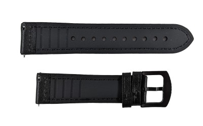 Hybrid genuine leather watch strap with stitching, 22mm, Black, JP-ALB062-22PL-1A