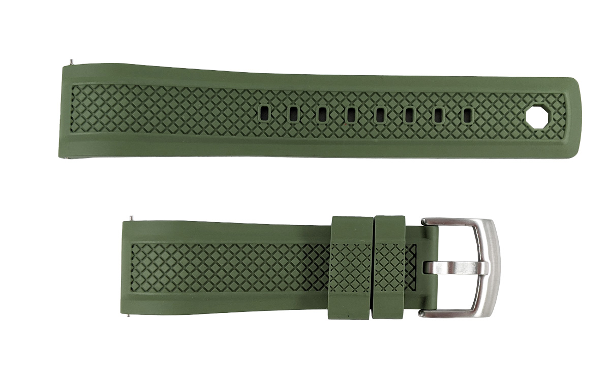 Sporty FKM rubber watch strap with locking feature, 22mm, Green, JP-RWB042-22P-3A