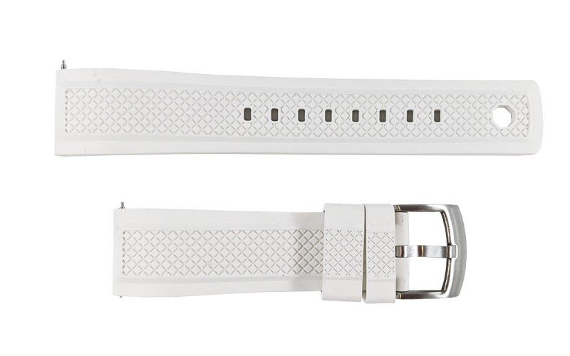 Sporty FKM rubber watch strap with locking feature, 20mm, White, JP-RWB042-20P-7A