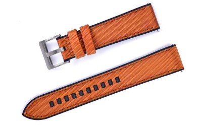 Hybrid-Uhrenarmband aus Segeltuch und FKM-Gummi, 20 mm, Orange Hybrid-Uhrenarmband aus Segeltuch und FKM-Gummi, 20 mm, Orange