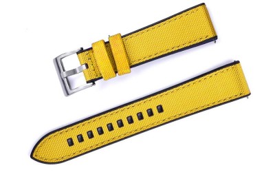 Hybrid-Uhrenarmband aus Segeltuch und FKM-Gummi, 22 mm, Gelb Hybrid-Uhrenarmband aus Segeltuch und FKM-Gummi, 22 mm, Gelb