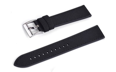 Hybrid-Uhrenarmband aus Segeltuch und FKM-Gummi, 22 mm, Schwarz