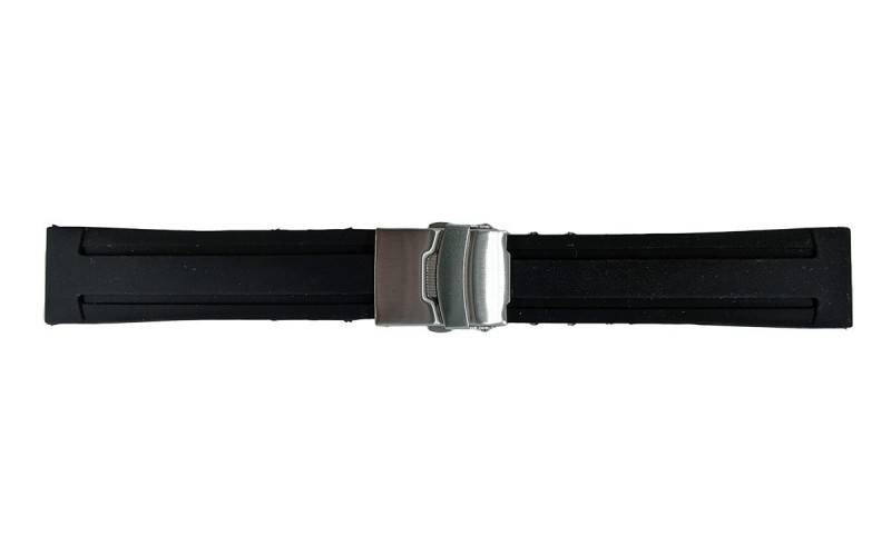 Silicone watch strap with clasp, 22mm, Black, CS0SBR36.22.01