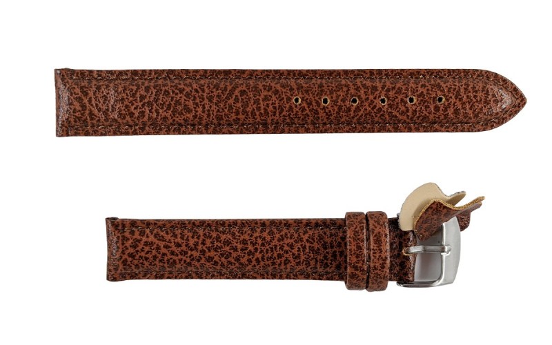 Buffalo embossed calf leather watch strap, 18mm, Brown, CP000131.18.03