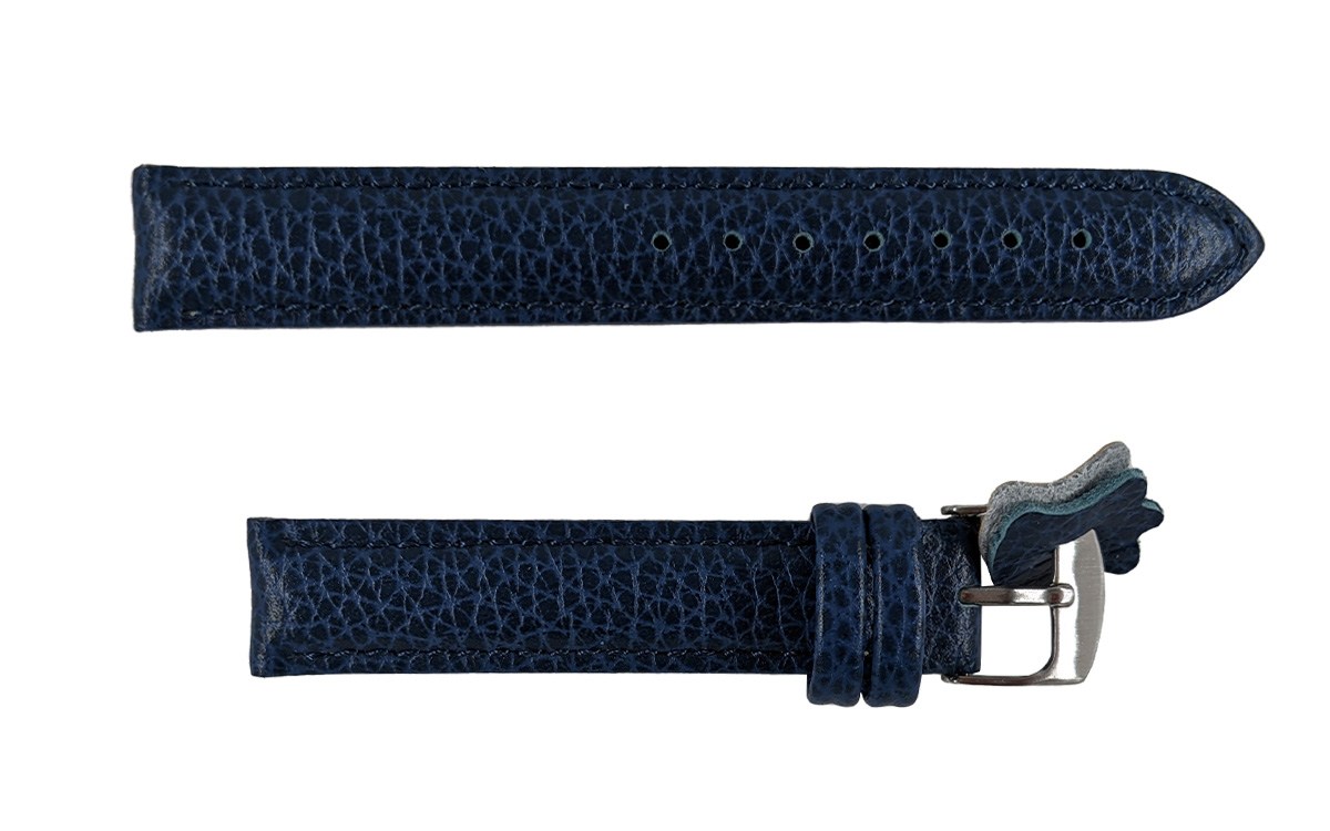 Buffalo embossed calf leather watch strap, 18mm, Blue, CP000131.18.05