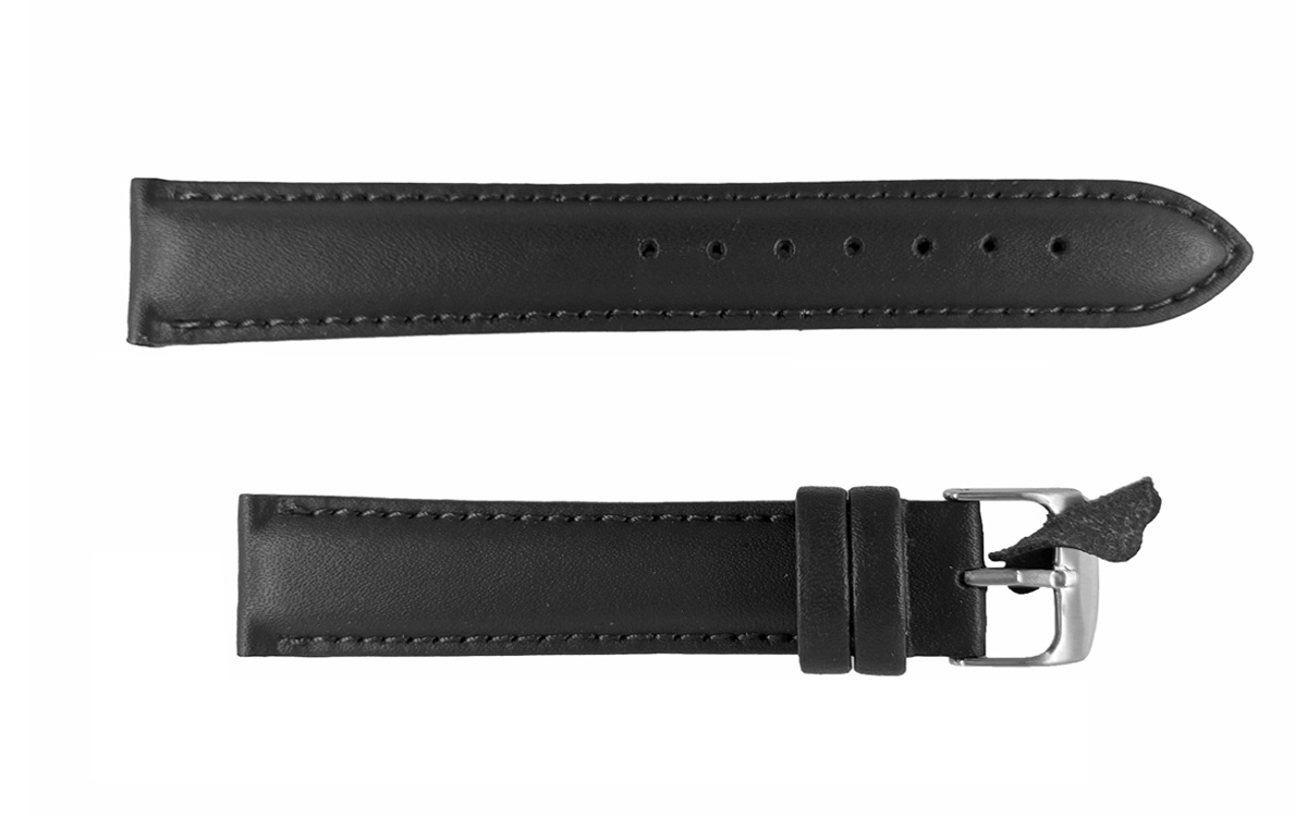 Smooth padded matte leather strap with stitching, 20mm, Black, CP000302.20.01