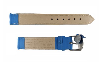 Smooth padded matte leather strap with stitching, 14 mm, Blue - back view