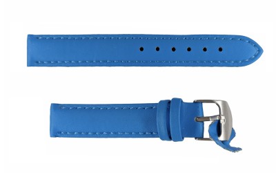 Smooth padded matte leather strap with stitching, 14 mm, Blue