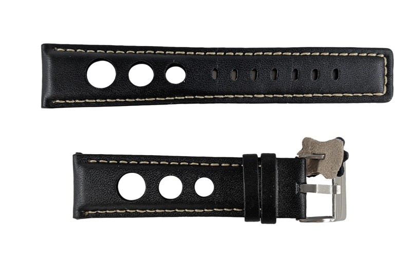 Rally racing leather watch strap, 22mm, Black, CP00P355.22.01