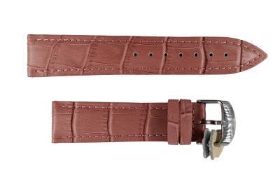 Croc embossed padded leather watch strap, 20mm, Pink, CP000379.20.13
