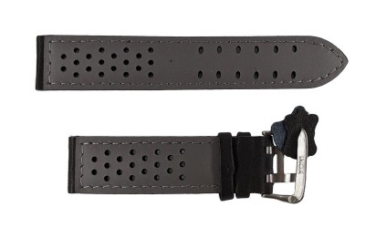 Rally racing sports leather strap, 20mm, Black, CP000380.20.54