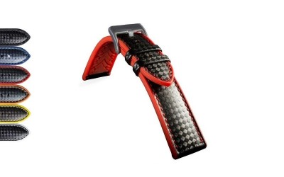 Hybrid silicone watch strap with carbon-like texture, 22 mm, Black, Yellow
