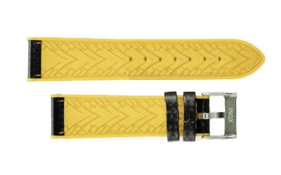 Hybrid silicone watch strap with carbon-like texture, 22 mm, Black, Yellow
