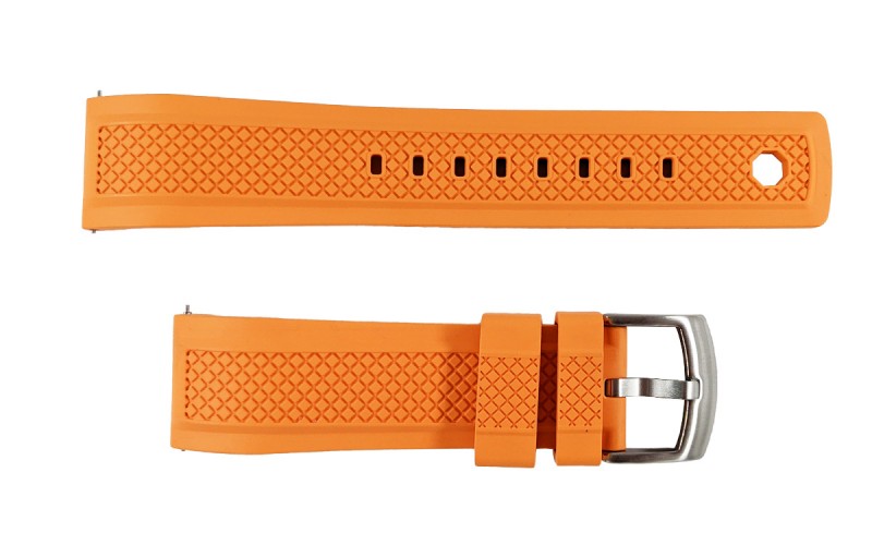 Sporty FKM rubber watch strap with locking feature, 22mm, Orange, JP-RWB042-22P-4A2