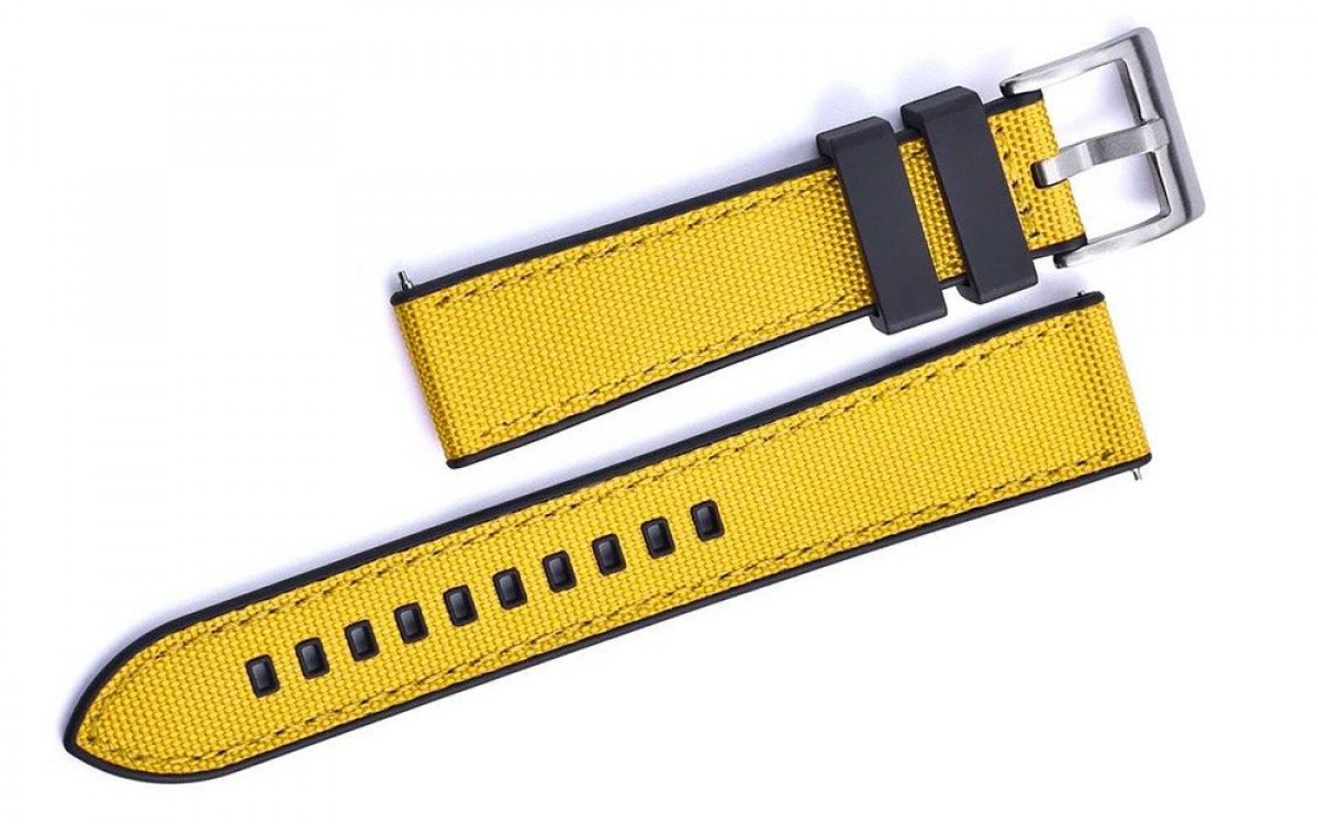 Sailcloth FKM Rubber Sports Watch Strap, 22 mm, Yellow, JP-RWB064-22PC-9A