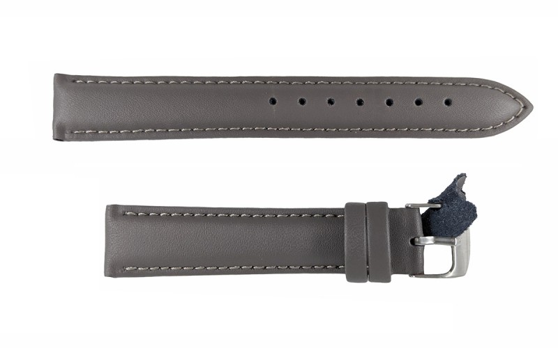 Smooth padded matte leather strap with stitching, 20mm, Grey, CP000302.20.07