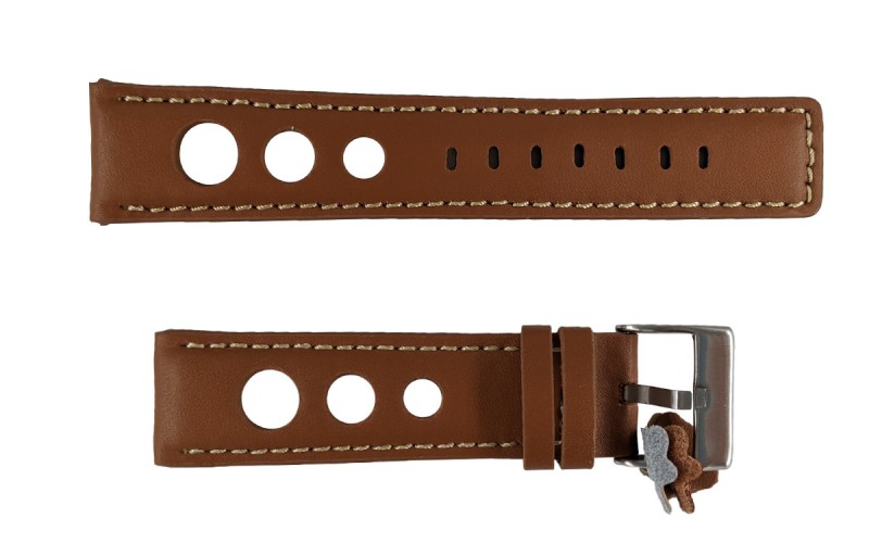 Rally racing leather watch strap, 22mm, Brown, CP00P355.22.03
