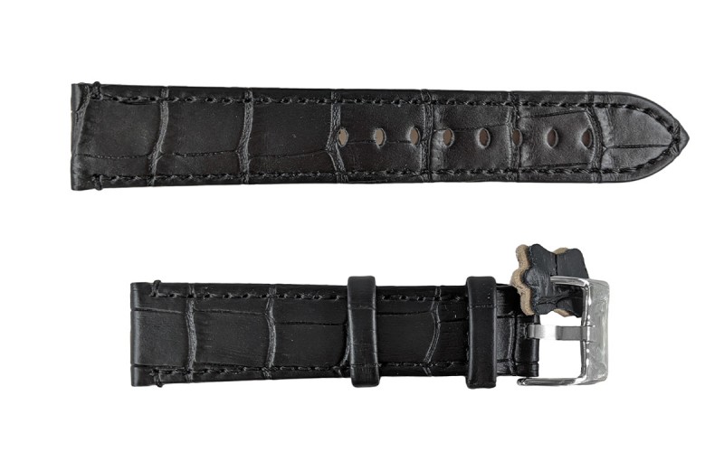 Croc-embossed leather watch strap, 20mm, Black, CP000361.20.01