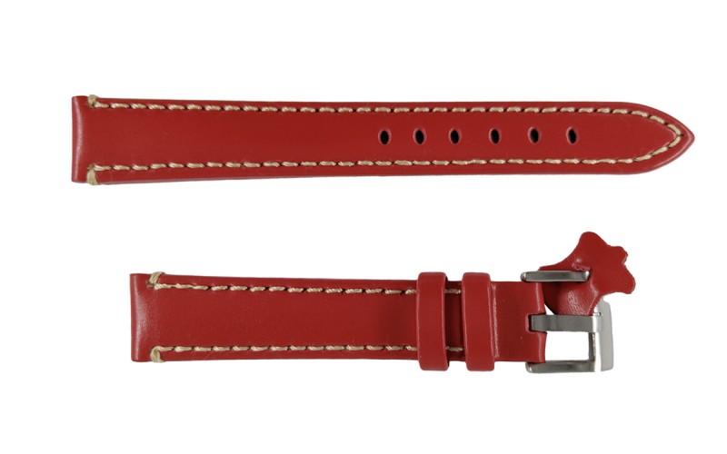 Smooth leather watch strap with stitching, 16mm, Red, CP000373.16.06