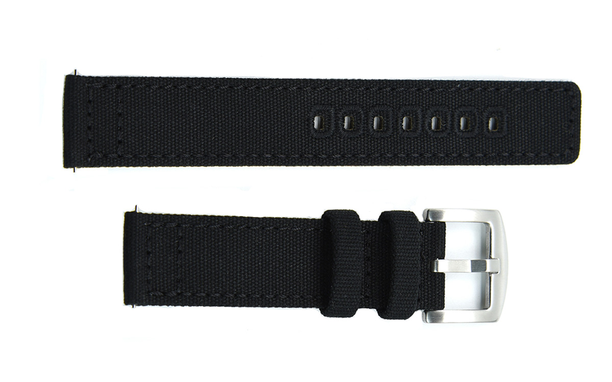 Canvas cotton washable watch strap, 22mm, Black, JP-CWB007-22C-1A