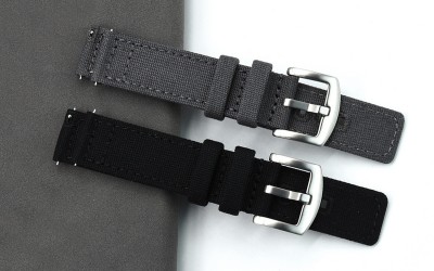 Canvas cotton washable watch strap, 22mm, Black, JP-CWB007-22C-1A