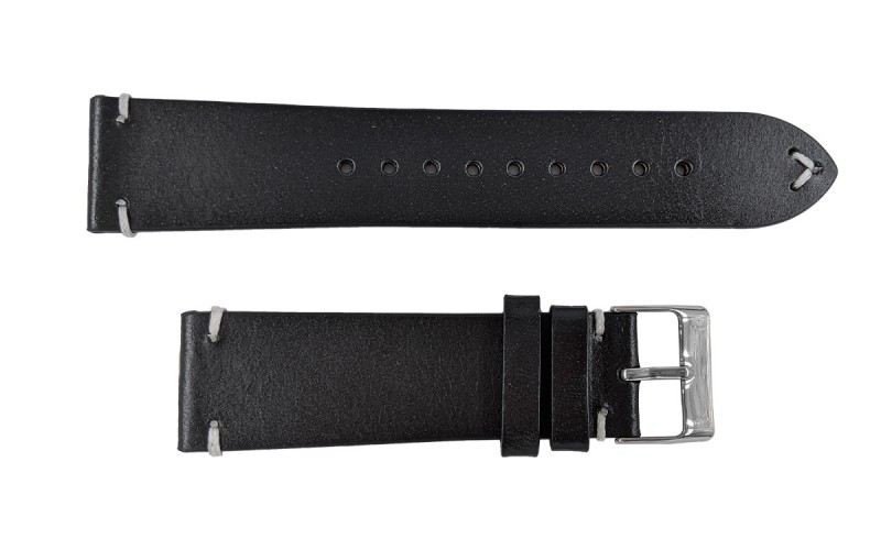 Top grain Italian leather watch strap, 20mm, Black, JP-GLB065-20L-1A