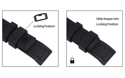 Sporty FKM rubber watch strap with locking feature, 22mm, Red, JP-RWB042-22P-4A
