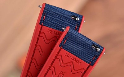 Sailcloth FKM Rubber Sports Watch Strap, 22 mm, Blue, Red