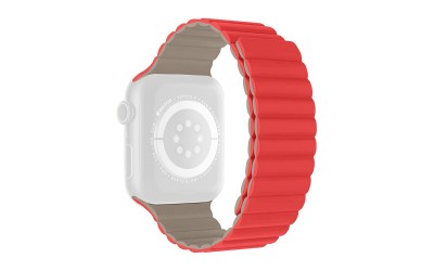 Two-tone silicone strap with magnetic closure for Apple Watch 42/44/45/49 mm, Red and Khaki
