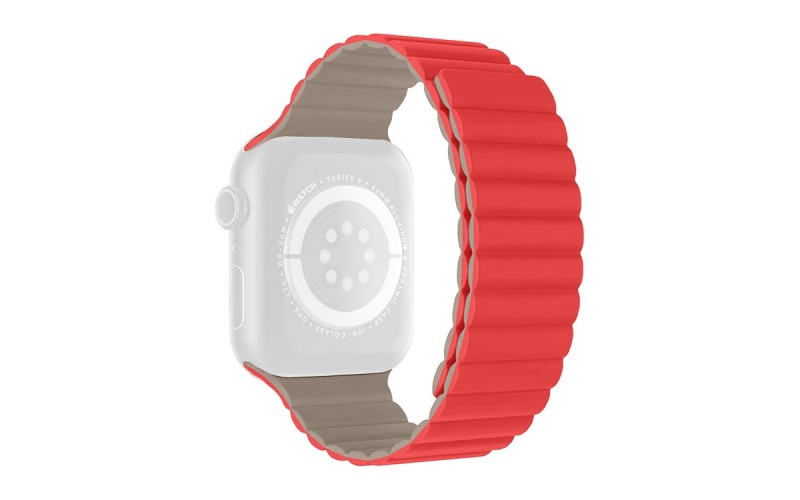 Two-tone silicone strap with magnetic closure for Apple Watch 42/44/45/49 mm, Red and Khaki, RSJ-37-00A-8